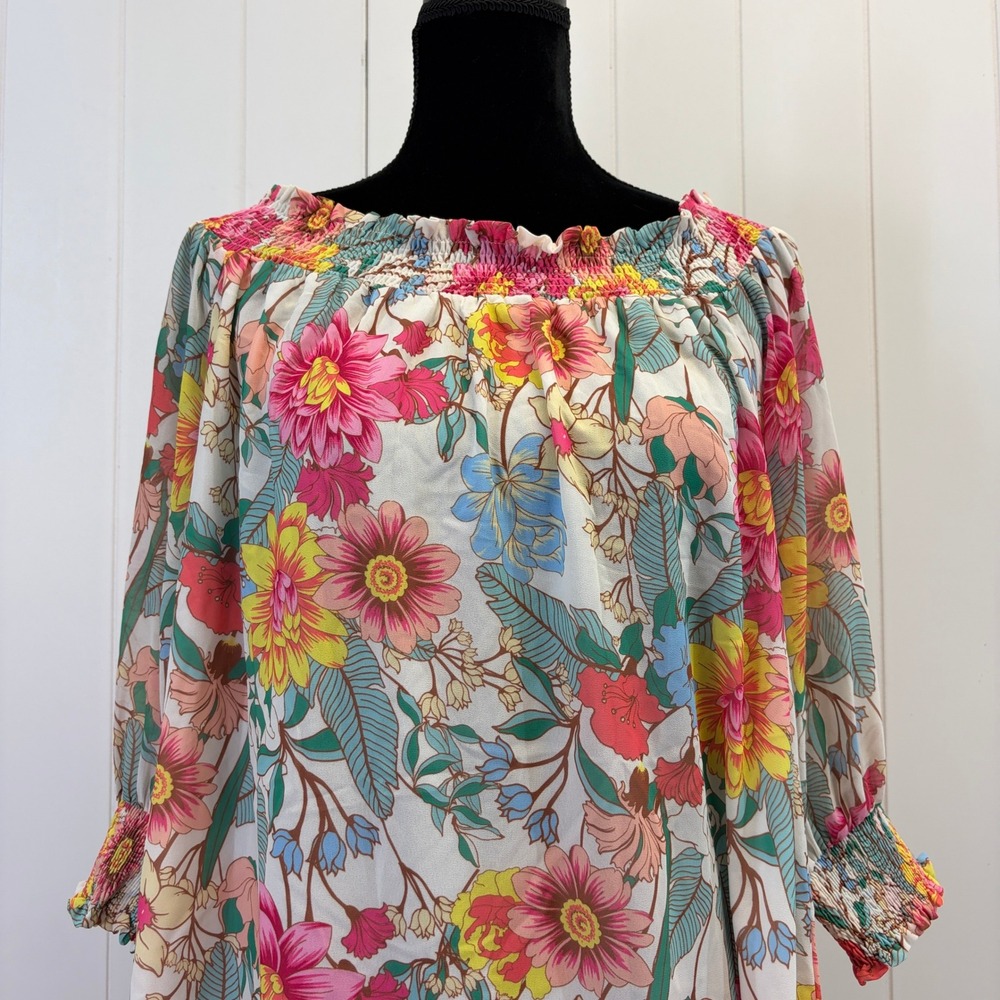 Umgee Boho Floral Cold Shoulder Women Size S Cottage Garden Party Retro Vibes - Picture 8 of 10